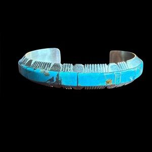Steve Francis C Navajo Kingman Turquoise Sterling Silver Inlay Cuff 30g